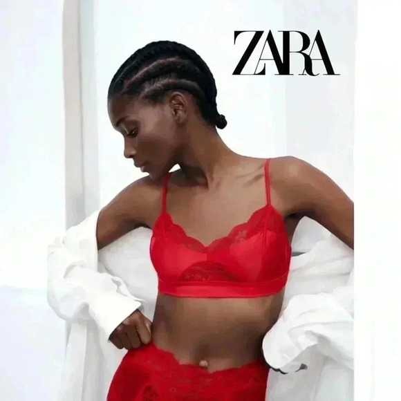 NWOT, ZARA, Satin Bralette With  Lace, Large, Red 🫦 - Picture 1 of 9